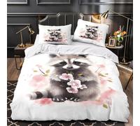 XEFASIDBN Lindo Mapache Funda de Edredón Juego de 3 Piezas Estampado 3D Cierre de Cremallera Oculta Incluye Fundas de Almohada Transpirable Acuarela Animal Funda Edredon for Adultos Single（135x200cm）