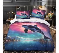 XEFASIDBN Manada de orcas Funda de Edredón Cremallera Oculta 3 Piezas Microfibra Suave Estampado 3D Incluye Fundas de Almohada Lavables Fauna Marina Funda Edredon for Familia King（220x240cm）