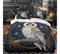 XEFASIDBN Obra de Arte del búho Funda de Edredón 3 Piezas Diseño 3D Microfibra Suave Cremallera Oculta con Fundas de Almohada Lavables Patrón Adornado Funda Edredon for Familia Single（135x200cm）