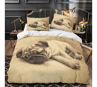 XEFASIDBN Ojos de Cachorro de Pug Funda de Edredón 3 Piezas Diseño 3D Cremallera Oculta con Fundas de Almohada Antibacteriana Ilustración de Animal Lindo Funda Edredon for jóvenes Double（200x200cm）