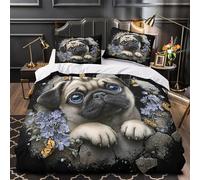 XEFASIDBN Ojos de Cachorro de Pug Funda de Edredón 3 Piezas Estampado 3D Cierre de con Fundas de Almohada Transpirable Ilustración de Animal Lindo Funda Edredon for jóvenes Single（140x200cm）