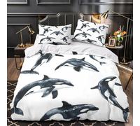 XEFASIDBN orcas Funda de Edredón Cremallera Oculta 3 Piezas Microfibra Suave Estampado 3D Incluye Fundas de Almohada Lavables Océano de Acuarela Funda Edredon for Familia Single（140x200cm）