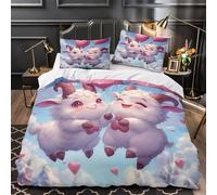 XEFASIDBN Oveja Linda Funda de Edredón Suave Estampado 3D 3 Piezas Cierre de Cremallera Oculta con Fundas de Almohada Dibujos Animados de San Valentín Funda Edredon for Familia Single（140x200cm）