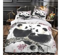 XEFASIDBN Pareja de Pandas Funda de Edredón Diseño 3D Juego de 3 Piezas Cremallera Oculta Incluye Fundas de Almohada Transpirable Pintura con Tinta China Funda Edredon for niña Single（135x200cm）