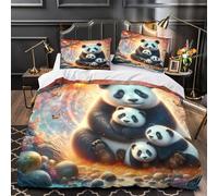 XEFASIDBN Pareja de Pandas Funda de Edredón Incluye Fundas de Almohada Juego de 3 Piezas Suave Diseño 3D Cierre de Cremallera Oculta Linda Caricatura Funda Edredon for Ancianos Super King（260x220cm）