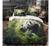 XEFASIDBN Pareja de Pandas Funda de Edredón Juego de 3 Piezas Estampado 3D Cremallera Oculta Incluye Fundas de Almohada Antialérgica Pintura con Tinta China Funda Edredon for niña Double（200x200cm）