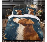 XEFASIDBN Perro Mirando Las Estrellas Funda de Edredón 3 Piezas Suave Diseño 3D Cremallera Oculta con Fundas de Almohada Escena Nocturna artística Canina Funda Edredon for jóvenes Single（135x200cm）