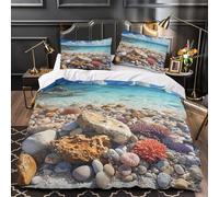XEFASIDBN Piedras de Playa Funda de Edredón 3 Piezas Suave Estampado 3D Cremallera Oculta con Fundas de Almohada Transpirable Escena Costera Tropical Funda Edredon for niños y niñas Single（140x200cm）