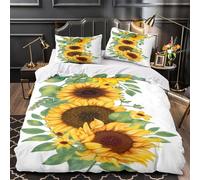 XEFASIDBN Ramo de Girasoles Funda de Edredón Juego de 3 Piezas Impresión 3D Cremallera Oculta Incluye Fundas de Almohada Suave Diseño Floral en Acuarela Funda Edredon for Ancianos Single（140x200cm）