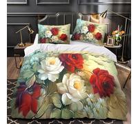 XEFASIDBN Ramo de Rosas Funda de Edredón 3 Piezas Microfibra de poliéster Impresión 3D Cremallera Oculta con Fundas de Almohada Antialérgica Floral Funda Edredon for jóvenes Single（135x200cm）