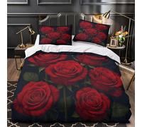 XEFASIDBN Ramo de Rosas Rojas Funda de Edredón Juego de 3 Piezas Estampado 3D Cremallera Oculta Incluye Fundas de Almohada Antibacteriana Floral Vintage Funda Edredon for Ancianos Single（135x200cm）