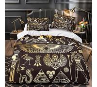 XEFASIDBN Símbolos del Antiguo Egipto Funda de Edredón Cierre de Juego de 3 Piezas Suave Estampado 3D Incluye Fundas de Almohada Antialérgica Funda Edredon for niña Single（140x200cm）