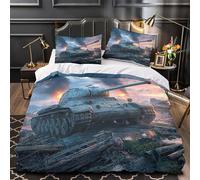 XEFASIDBN Tanque de Batalla Funda de Edredón con Fundas de Almohada 3 Piezas Suave Diseño 3D Cremallera Oculta Transpirable Escena de Guerra Militar Funda Edredon for niños y niñas Single（135x200cm）