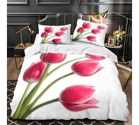 XEFASIDBN Tulipanes Rosados Funda de Edredón Juego de 3 Piezas de poliéster Impresión 3D Cremallera Oculta Incluye Fundas de Almohada Suave Ramo de Flores Funda Edredon for Ancianos Single（135x200cm）