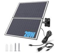 Xega 20W Panel Solar para la Cámara de Vigilancia al Aire Libre de la Batería, Interfaz de Tipo C, 3 metros Cable Cnnection, Negro