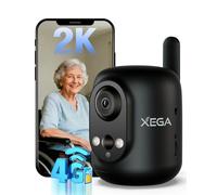 Xega 4G LTE Cámara Vigilancia Interior con Tarjeta SIM, 2K Cámara Inalámbrica sin WiFi para Bebés/Mascotas/Ancianos, 6000mAh Batería, 355°P/60°T, Detección PIR, TF/Cloud No Resistente al Agua Negro