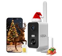 Xega 4G LTE Portátil Cámara Vigilancia con Tarjeta SIM Exterior/Interior, Batería 10000mAh,180°Pan, Detección PIR Humana,Color Visión Nocturna,Audio de 2 Vías,TF&Cloud IP66(RV/Camping/Viajes/Picnic)
