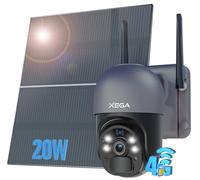 Xega Cámara Solar 4G Exterior con Tarjeta SIM Sin WiFi Panel 20W 20000mAh | Batería Grabación 24/7 Sin Cable, 2K HD, Visión Nocturna Color, Detección Movimiento, PTZ 355°/90°, Suscripción Obligatoria