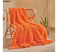 XeGe Manta de cama de piel sintética de lujo, color naranja, suave, doble, esponjosa, manta decorativa de felpa peluda, bonita manta de cama mullida para dormitorio, sala de estar, sofá, naranja