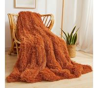 XeGe Manta de piel sintética de lujo, color naranja quemado, suave y esponjosa, 50 x 60 pulgadas, decoración de otoño, manta decorativa de felpa, bonita manta peluda para sofá, cama, sofá, color