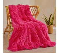 XeGe Manta de piel sintética de lujo, color rosa intenso, suave y esponjosa, manta decorativa de felpa lanuda para sofá, bonita manta de cama peluda para dormitorio, sala de estar, rosa intenso, 60 x