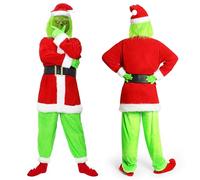 XehCaol Disfraz de adulto con máscara, disfraz de monstruo verde grande, traje de Papá Noel, trajes de Halloween