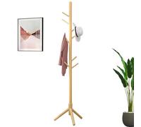 Xeihuul Perchero De Madera Resistente Independiente Con 8 Ganchos, De Pie Ajustable Para Abrigos, Sombreros, Bufandas y Bolsos
