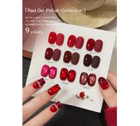XEIJAYI Set de 1/9 Esmaltes de Uñas en Gel Efecto Ojo de Gato, Serie Roja de Alto Brillo, 15ml, en Múltiples Colores, Removible con UV/LED M077