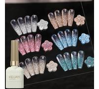 XEIJAYI Set de 6 Colores de Gel para Uñas con Diamantes, 15ml, Pegamento para Uñas, Secado con Lámpara UV LED 03