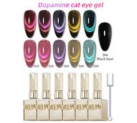 XEIJAYI Set de 6 Esmaltes de Uñas en Gel Efecto Ojo de Gato de 15ml, Efecto Translúcido Brillante para Salón, 5 Colores Ojo de Gato con Color Negro de Calidad duobaanwuse