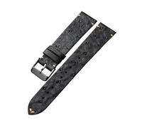 XEIJAYI Watch straps,18/19/20/21/22mm Men's Vintage Black Soft Ultra-Thin Ostrich Leather Watchband for Mechanical Watches(Silver Buckle,21mm)