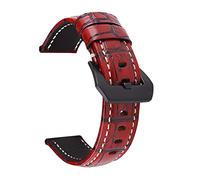 XEIJAYI Watch straps,20/22/24/26mm Crazy Horse Leather Retro Men Watch Band Bright Colors Bamboo Pattern Watchband Replacement Accessories(Red,24mm)