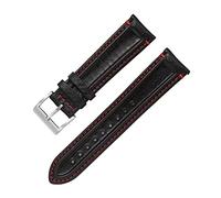 XEIJAYI Watch straps,20mm/22mm Full Grain French Calfskin Water Resistant Strap with Colorful Sewing Thread for Smart Watch(Black-Red Line,22mm)