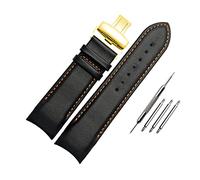 XEIJAYI Watch straps,22/23/24mm Quick Release Butterfly Buckle Cowhide Leather Watchband Curved End Watch Strap Replacement(Black With Orange-gold,24mm)