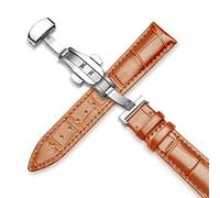 XEIJAYI Watch straps,Stainless Steel Butterfly Clasp Universal Leather Watch Strap 12-24mm(Light Brown,24mm)