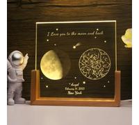 XEL Lámpara de cristal de fase lunar personalizada, mapa de estrellas personalizado, luz nocturna de fase lunar personalizada, la noche que nos conocimos, aniversario, baby shower, el día en que