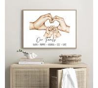 XEL Lienzo Personalizado Con Nombre Familia Manos Póster Impresiones En Lienzo Personalizadas Cuadro Regalos Para Navidad,Día De La Madre,decoración De Pared Salon- Sin Enmarcar (A3 30x42cm)