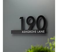 XEL: Números de casa personalizados, placa de dirección Art Deco, acrílico negro, 40x18 cm, para exteriores e interiores