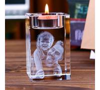 XEL Portavelas De Cristal Personalizado con Foto 3D, Soporte para Velas De Té De Cristal Personalizado con Imagen Grabada,portavelas De Té,portavelas Decoracion para Cumpleaños,papá,mamá (5x5x12cm)