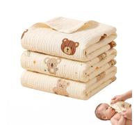 XELGAM Pack de 3 Muselinas Bebé Algodón 25x50cm, Gasas para Bebes Suaves y Absorbentes, Toallas Infantiles de Gasa para Cara y Babas, Diseño de Oso y Koala, Algodón Transpirable para Recién Nacidos
