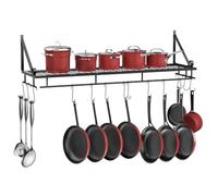 XEMQENER - Soporte para cacerola con 10 ganchos extraíbles, estante de pared con barra de toallas, organizador de utensilios de cocina y baño, estantería colgante 90*24*25cm