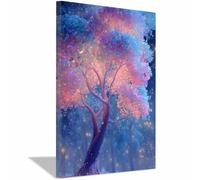 XENIOU árbol de la vida arte Arte de pared de fantasía de luciérnagas de árbol pastel decoración de pared, posters para pared, cuadros modernos, Salon para Dormitorio, Baño.（azul-80x120cm Enmarcado