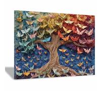 XENIOU arbol de la vida Arte en los árboles de las grullas de Quilling canvas wall art, cuadro lienzo, Salón Dormitorio Comedor Oficina decoracion pared.（Multicolor-70x100cm Enmarcado