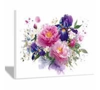XENIOU Arte Floral De La Pared De La Lona, ImpresióN En Lienzo Ramo floral de acuarela Para baño, sala de estar, dormitorio, oficina, cocina decoración pared（Multicolor-40x60cm Enmarcado