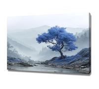 XENIOU blanco y negro Pintura de hojas azules junto al arroyo Para sala de estar, baño, dormitorio, cocina, oficina, decorazioni casa.（blanco y negro-70x100cm Enmarcado