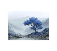 XENIOU blanco y negro Pintura de hojas azules junto al arroyo Para sala de estar, baño, dormitorio, cocina, oficina, decorazioni casa.（blanco y negro-20x30cm Sin marco