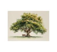 XENIOU - Cuadro de paisaje de pared sobre lienzo, pintura de una silla bajo un gran árbol decoración casa, cuadro lienzo decoración de pared, dormitorio sala oficina (verde)-80 x 120 cm sin marco