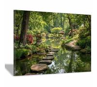 XENIOU Cuadro Paisaje Grande Estanque del jardín japonés lienzos decorativos, decoración pared, Salón Dormitorio Comedor Oficina（Multicolor-20x30cm Enmarcado