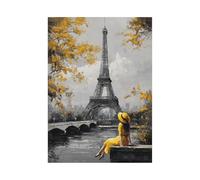 XENIOU Cuadros Blanco Y Negro Modernos Un cuadro de una mujer vestida de amarillo junto al río Para oficina, sala de estar, baño, dormitorio, decorazioni da parete.（blanco y negro-60x90cm Sin marco