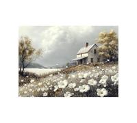 XENIOU Cuadros De Paisajes Naturales, Flores blancas floreciendo frente a la casa lienzo arte pared flor, cuadros decoracion, Salon para Dormitorio, Baño - 20x30cm Sin marco(Blanco)